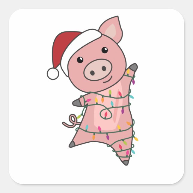 Adesivo Quadrado Pig Merry Christmas Animals Pigs (Frente)