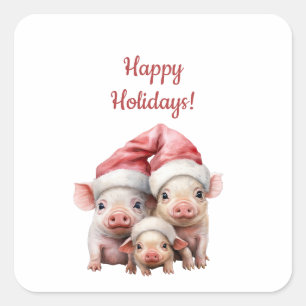 Adesivo Quadrado Pigs de Natal Engraçados Personalizados