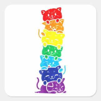 Adesivo Quadrado Pilha De Gatos LGBT Engraçada Orgulho gay Arco-Íri