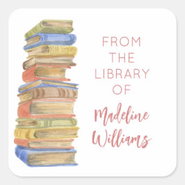 Adesivo Quadrado Pilha de Livro da Biblioteca de Nomes