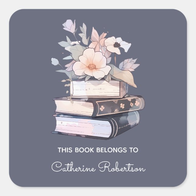 Adesivo Quadrado Pilha de Livro Este Livro pertence ao Painel de No (Frente)