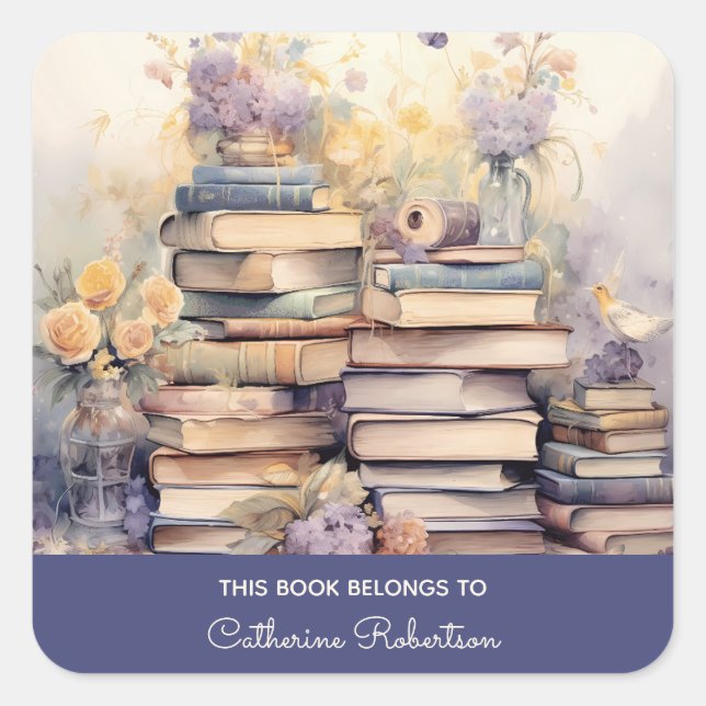 Adesivo Quadrado Pilha de Livro Este Livro pertence ao Painel de No (Frente)