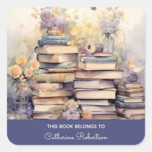 Adesivo Quadrado Pilha de Livro Este Livro pertence ao Painel de No