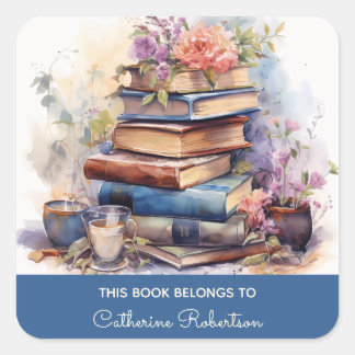Adesivo Quadrado Pilha de Livro Este Livro pertence ao Painel de No