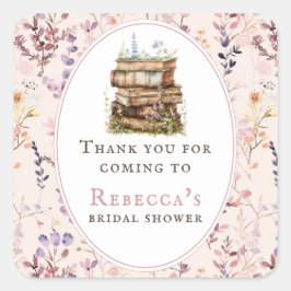 Adesivo Quadrado Pilha de livros chá de noiva aquarela flor silvest