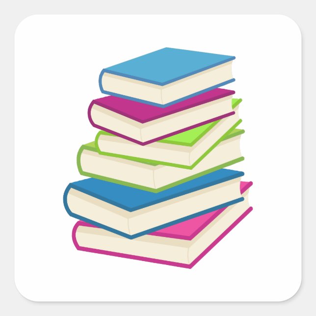 Adesivo Quadrado Pilha De Livros Coloridos (Frente)