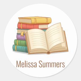 Adesivo Quadrado Pilha de Livros e Livro Aberto