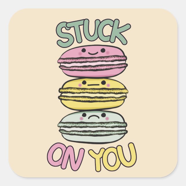 Adesivo Quadrado Pilha de Macarons Kawaii Fofos (Frente)
