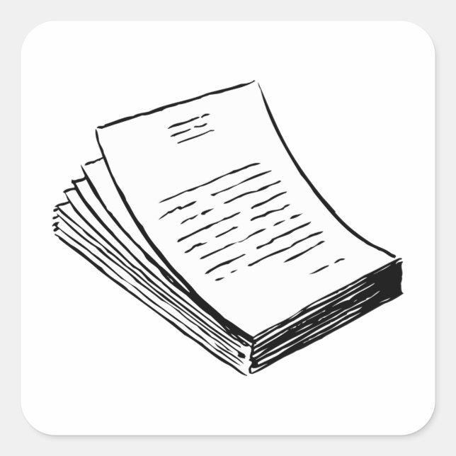 Adesivo Quadrado Pilha de Papel Desenhada à Mão Minimalista (Frente)