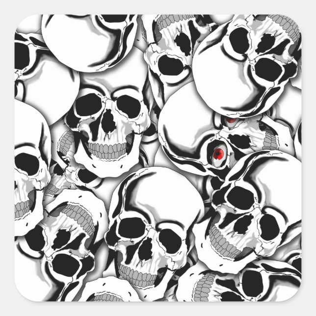 Adesivo Quadrado Pilha de Skulls Red Eye ID222 (Frente)