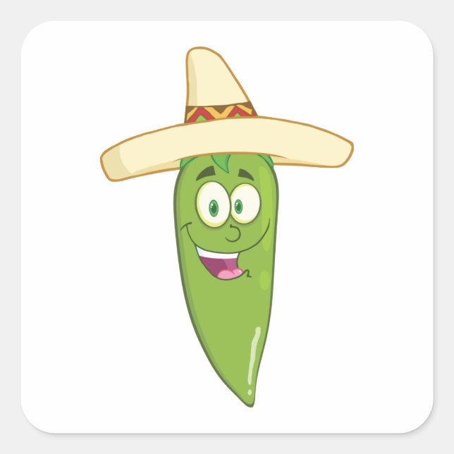 Adesivo Quadrado Pimenta Verde Sorridente (Frente)