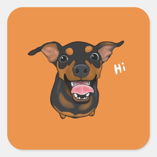 Adesivo Quadrado Pin Miniatura do Cão Feliz Pino Pinscher Sticker (Frente)