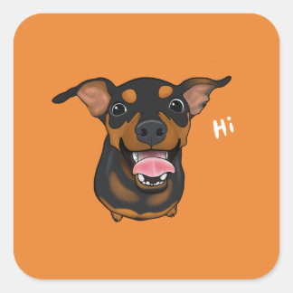 Adesivo Quadrado Pin Miniatura do Cão Feliz Pino Pinscher Sticker