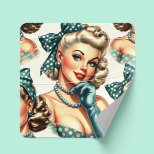 Adesivo Quadrado Pin-up Clássico Fofo Retrô