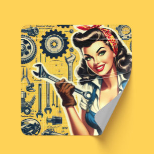 Adesivo Quadrado Pin-up Mecânico Vintage