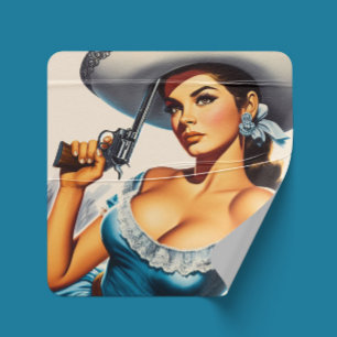 Adesivo Quadrado Pin-up Retro do Velho Oeste