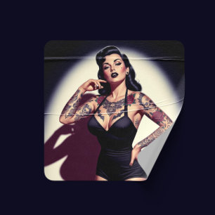 Adesivo Quadrado Pin-up Tatuada Retro