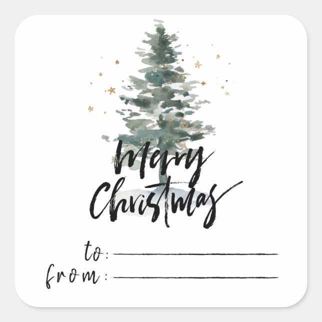 Adesivo Quadrado Pincel Chic Feliz Pinheira de Natal Gifts Sticker (Frente)
