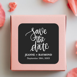 Adesivo Quadrado Pincel Preto Personalizado Carta Save the Date Cas