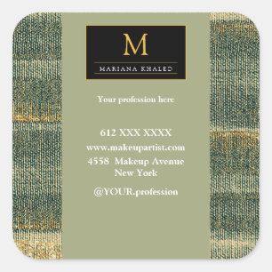 Adesivo Quadrado Pincel Verde Elegante com ouro e preto