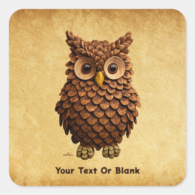 Adesivo Quadrado Pine Cone Owl (Frente)