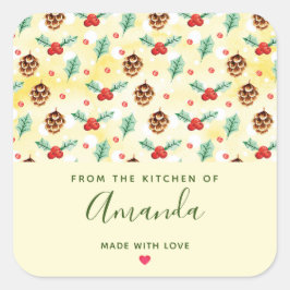 Adesivo Quadrado Pine Cones e Holly Christmas Pattern Kitchen