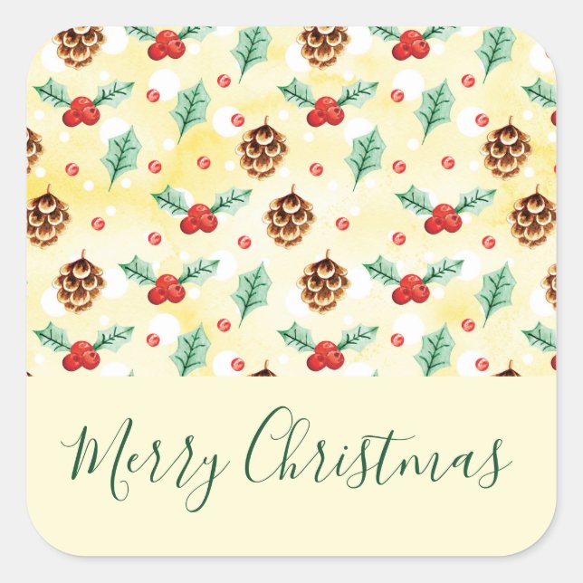 Adesivo Quadrado Pine Cones e Holly Natal Patterno (Frente)