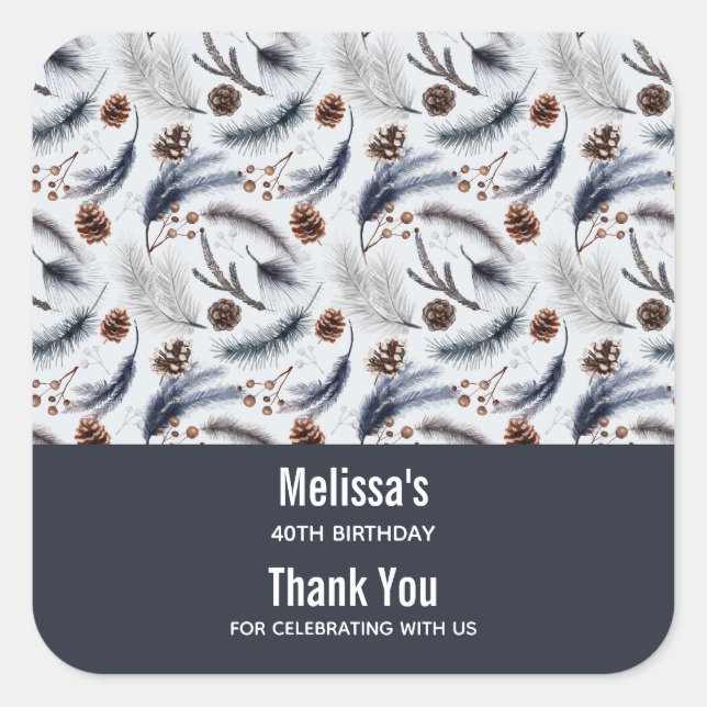 Adesivo Quadrado Pine Cones & Pine Agulha Padrão Winter Favor (Frente)