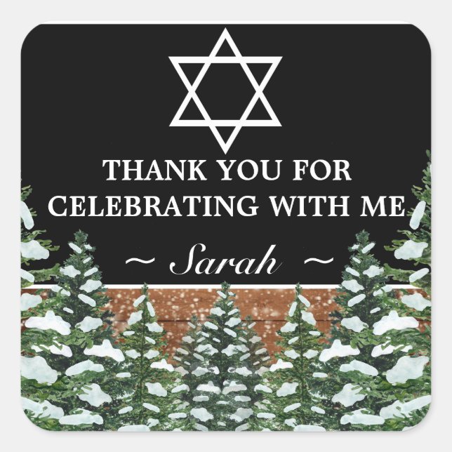 Adesivo Quadrado Pine Mitzvah, Floresta Neve Negra (Frente)