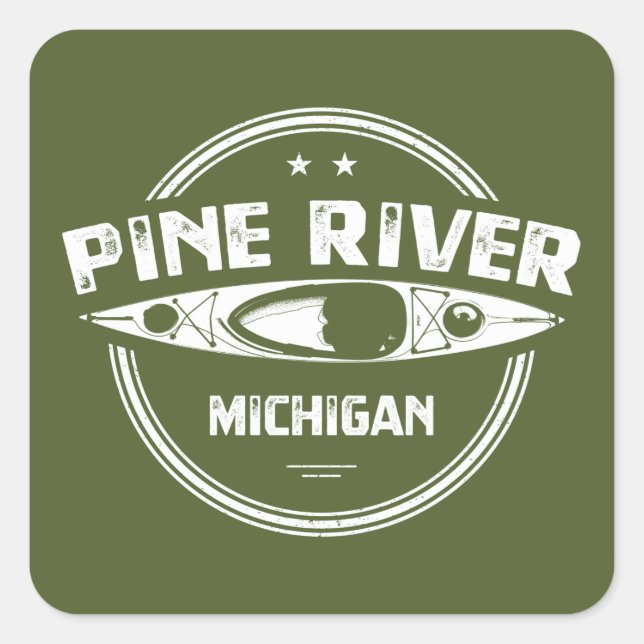 Adesivo Quadrado Pine River Michigan Kayaking (Frente)