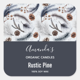 Adesivo Quadrado Pine Rustic Cones Watercolor Candle