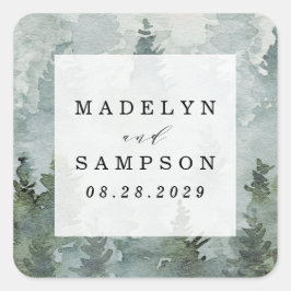 Adesivo Quadrado Pine Tree Forest Rustic Watercolor Favor de Casame