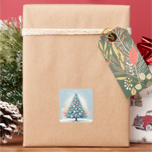 Adesivo Quadrado Pine Tree Snowflakes Ornamentos de Coral Laranja