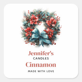 Adesivo Quadrado Pine Wreath com Holly Christmas Candle Crafting