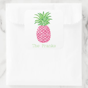 Adesivo Quadrado Pineapple Rosa Estrelas Personalizado 