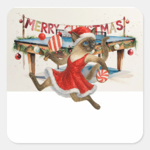 Adesivo Quadrado Ping Pong Natal temático para Amantes de Gatos Sia