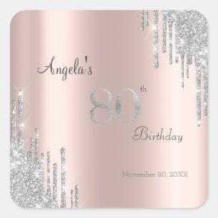 Adesivo Quadrado Pingo de Brilho Prateado Rosa Dourado Aniversário 