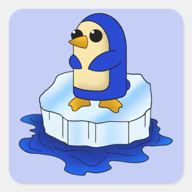 Adesivo Quadrado Pinguim-Bebê Adorável (Frente)