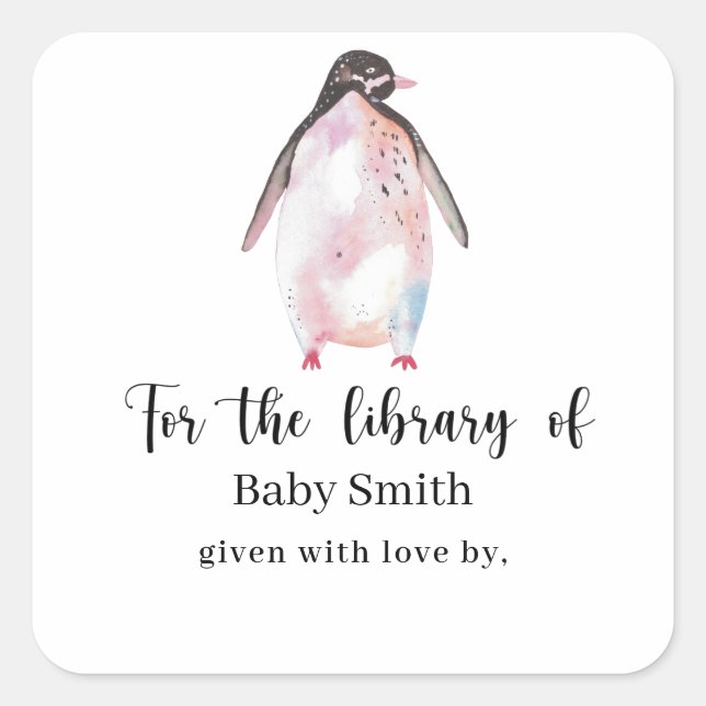 Adesivo Quadrado Pinguim - Biblioteca de Chuvada de Bebê (Frente)