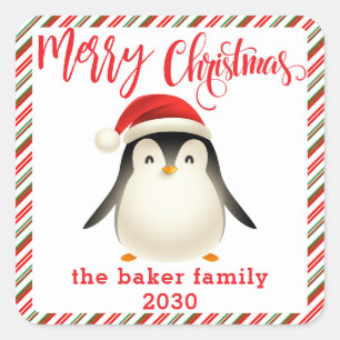 Adesivo Quadrado Pinguim Bonito com Natal