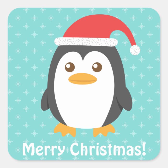 Adesivo Quadrado Pinguim Bonito com Natal (Frente)