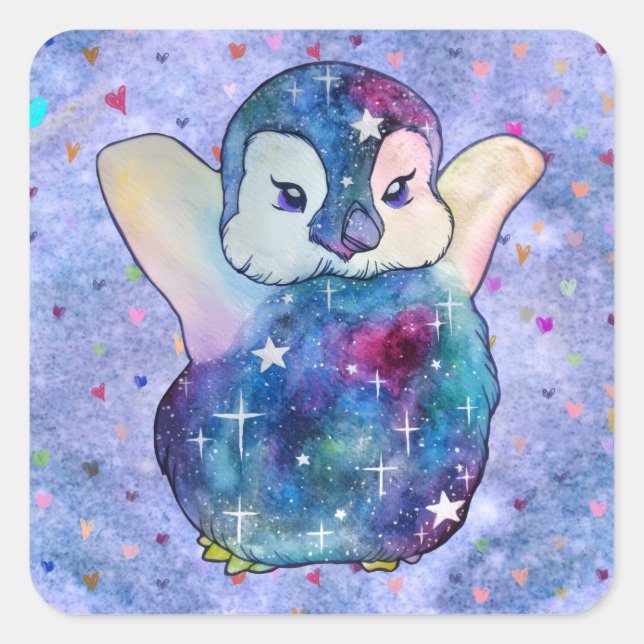 Adesivo Quadrado Pinguim chamado Button (Frente)