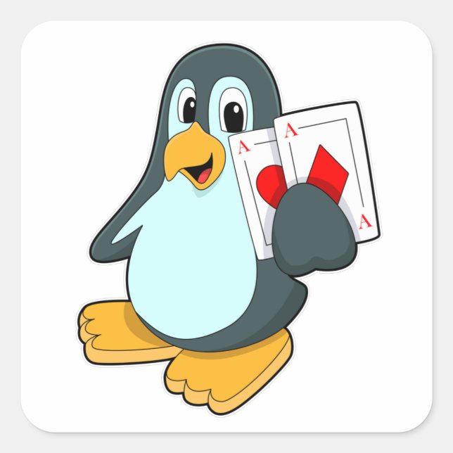 Adesivo Quadrado Pinguim com cartões Poker (Frente)