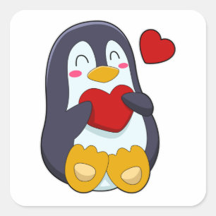 Adesivo Quadrado Pinguim com coração
