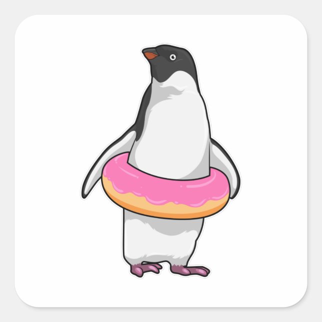 Adesivo Quadrado Pinguim com Rosquinha (Frente)