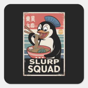 Adesivo Quadrado Pinguim Comendo Ramen Funny Slurp Squad