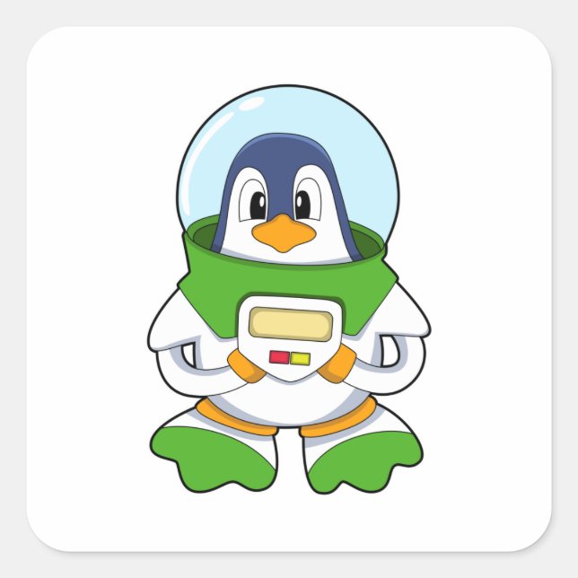 Adesivo Quadrado Pinguim como astronauta com fantasia (Frente)