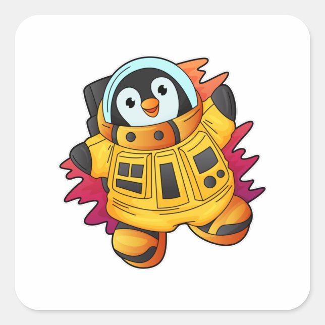 Adesivo Quadrado Pinguim como astronauta em trajes (Frente)