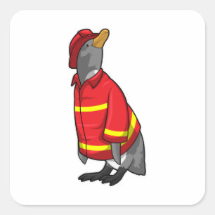 Adesivo Quadrado Pinguim como Bombeiro com Capacete