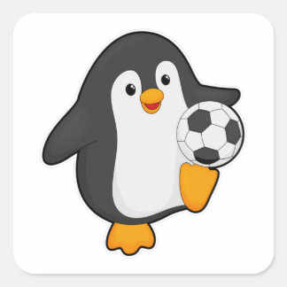 Adesivo Quadrado Pinguim como jogador de futebol com bola de futebo